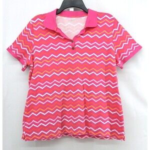 Kim Rogers Shirt Womens Large Pink Short Sleeve Chevron Blouse